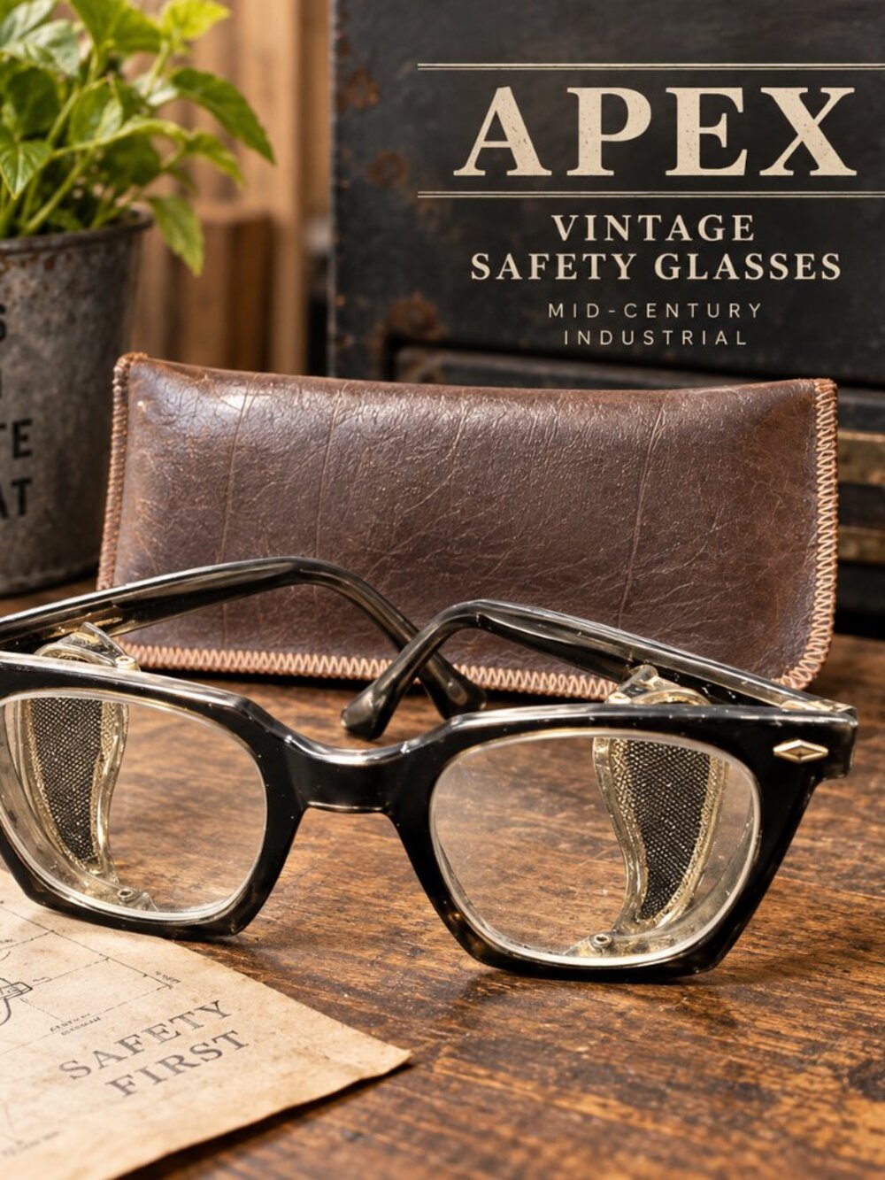 RARE Vintage APEX Mid-Century Industrial Safety Glasse w/Wire Mesh Side Shields